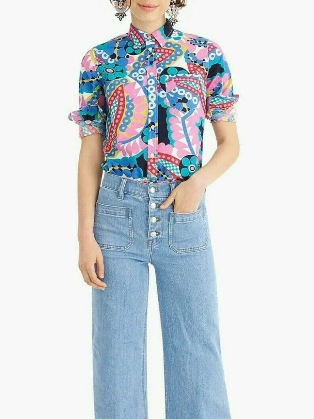 J.Crew Classic-fit Boy Button Up Shirt Cotton Ratti® Kaleidoscope Women's Size 6